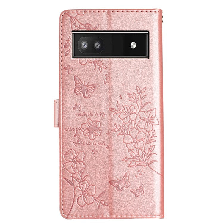 For Google Pixel 8a Wallet Phone Case Butterfly Floral Imprint Stand Leather Cover - Rose Gold