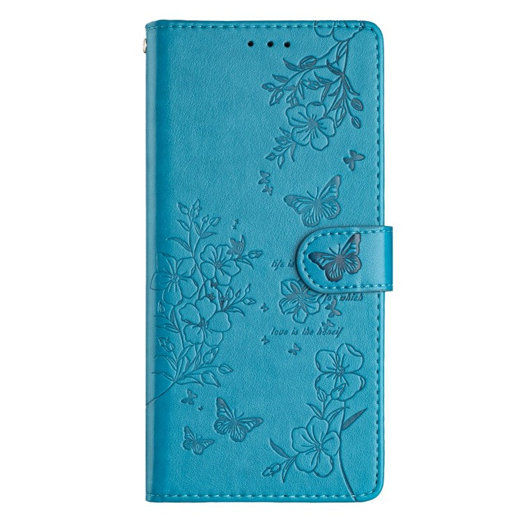 For Google Pixel 8a Wallet Phone Case Butterfly Floral Imprint Stand Leather Cover - Blue