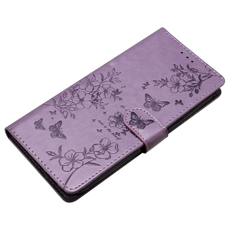 For Google Pixel 8 Protective Case Butterfly Floral Imprint Leather Wallet Phone Cover - Purple