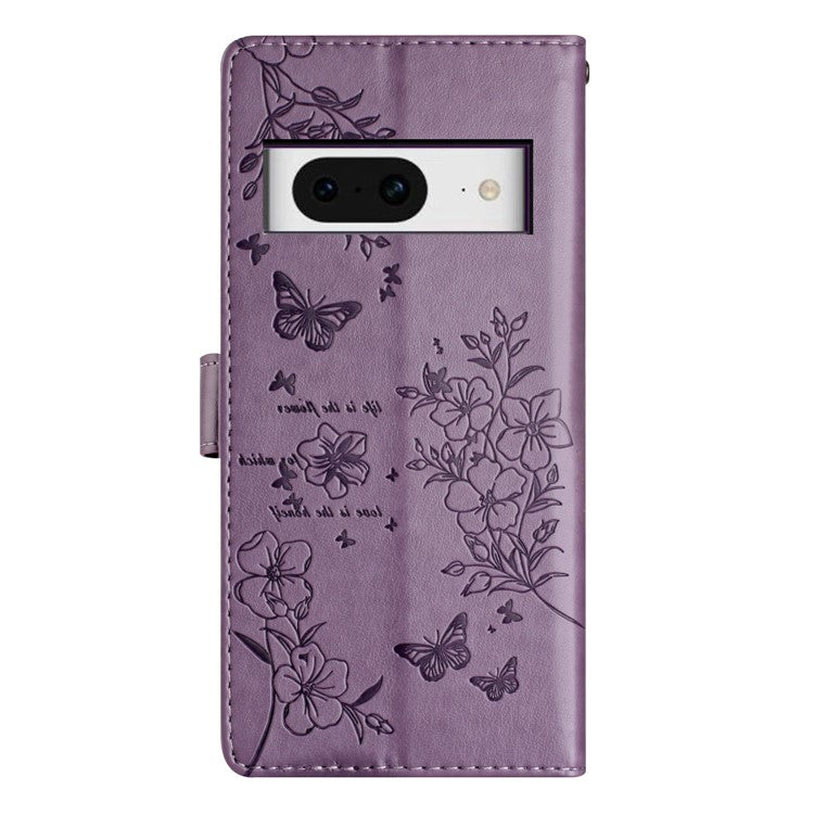 For Google Pixel 8 Protective Case Butterfly Floral Imprint Leather Wallet Phone Cover - Purple