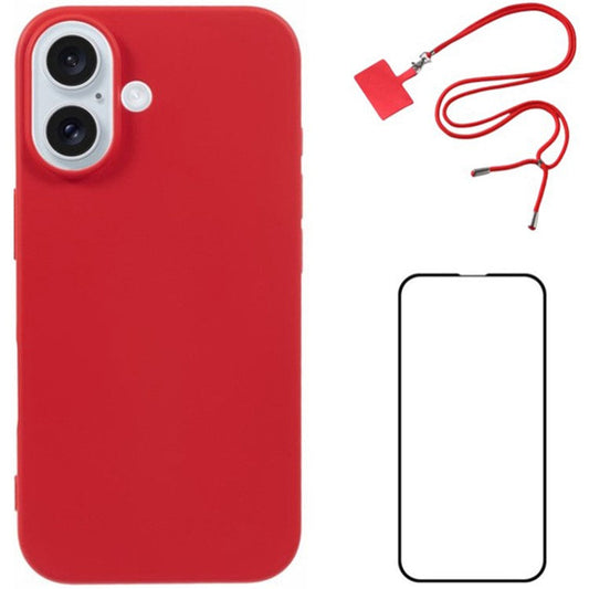 WANLONFENG RB1 Series For iPhone 16 Plus Case Screen Film Soft TPU Phone Cover - Red