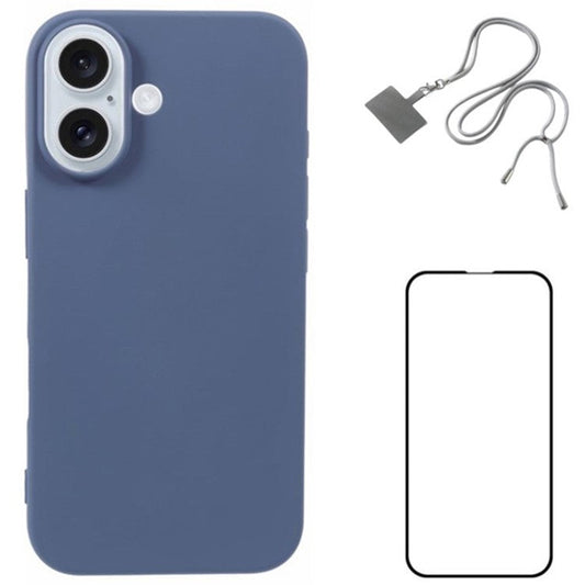 WANLONFENG RB1 Series For iPhone 16 Plus Case Screen Film Soft TPU Phone Cover - Lavender Grey