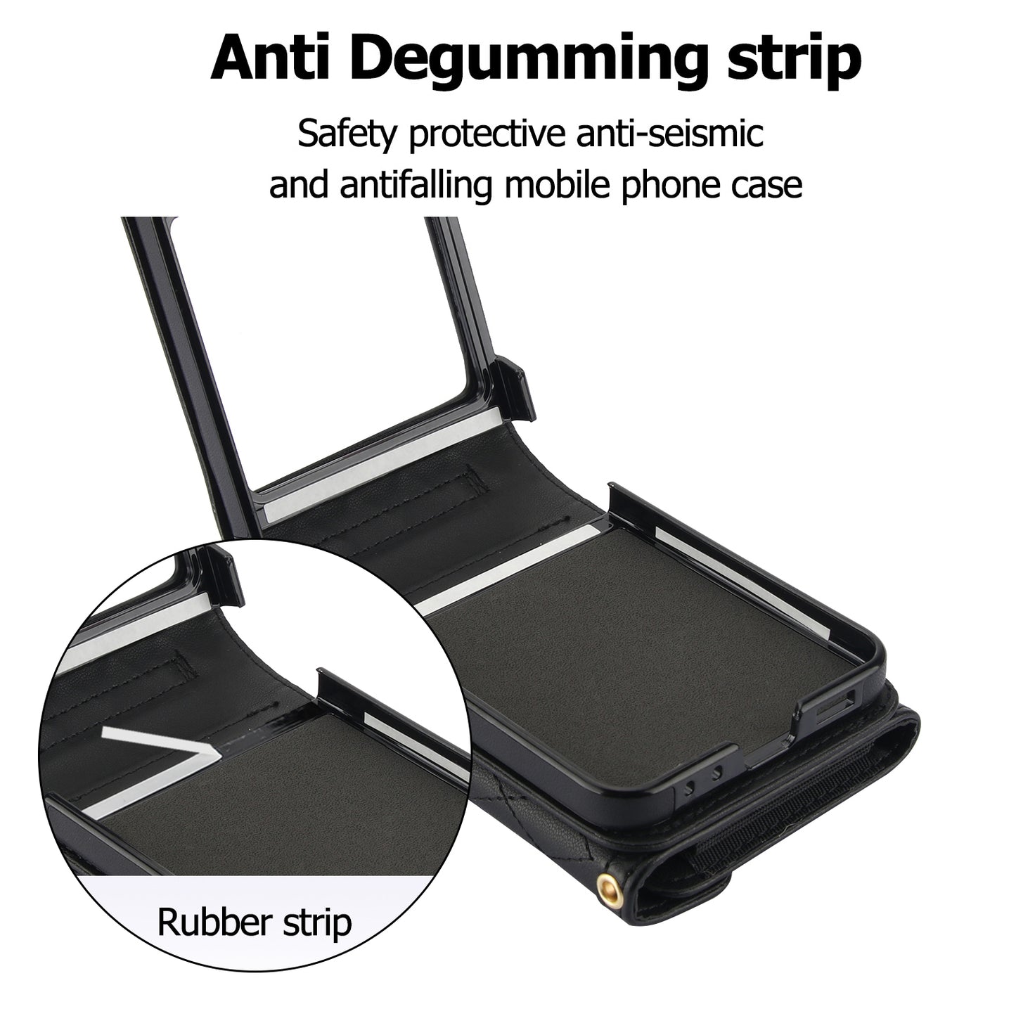 For Samsung Galaxy Z Flip6 5G Case Card Holders PU Leather+PC Phone Cover with Detachable Shoulder Strap - Black