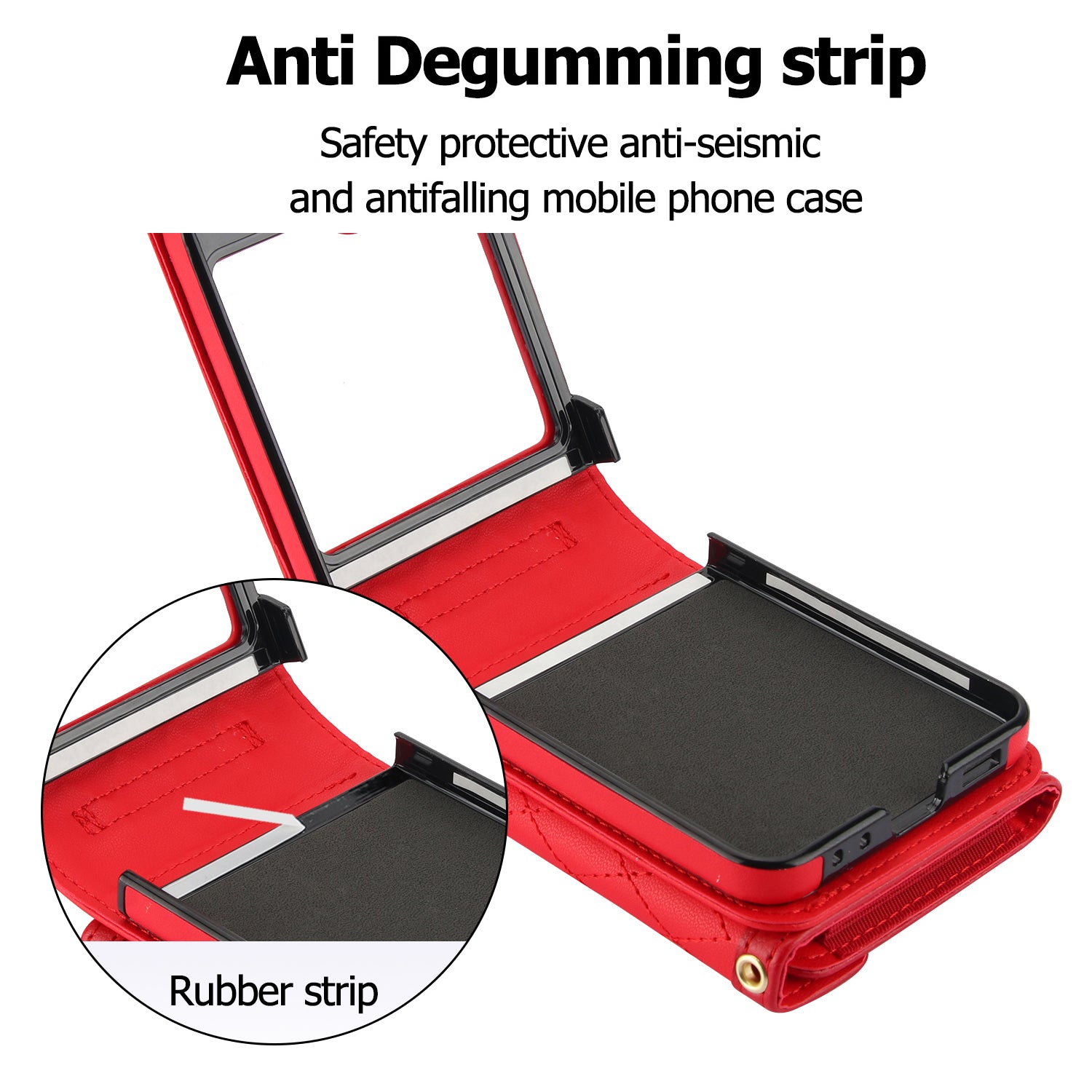 For Samsung Galaxy Z Flip6 5G Case Card Holders PU Leather+PC Phone Cover with Detachable Shoulder Strap - Red