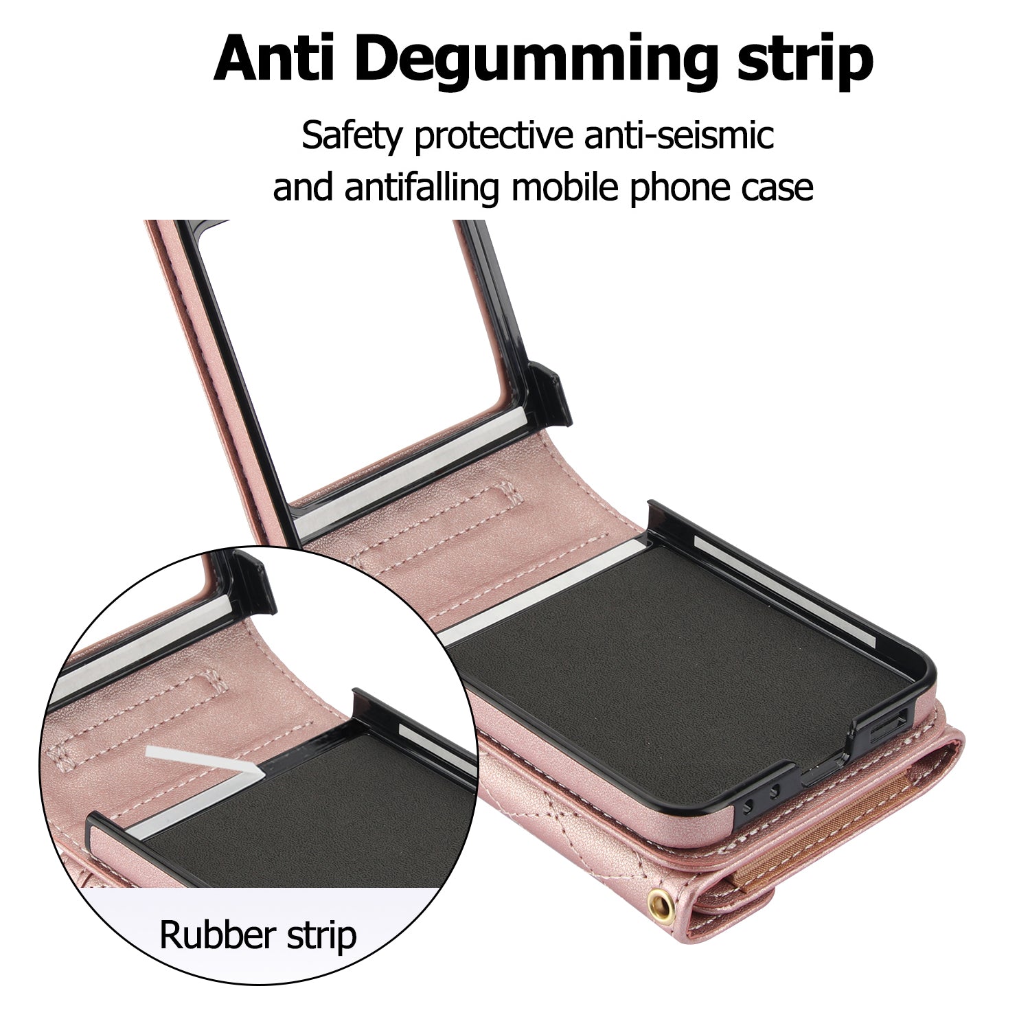 For Samsung Galaxy Z Flip6 5G Case Card Holders PU Leather+PC Phone Cover with Detachable Shoulder Strap - Rose Gold