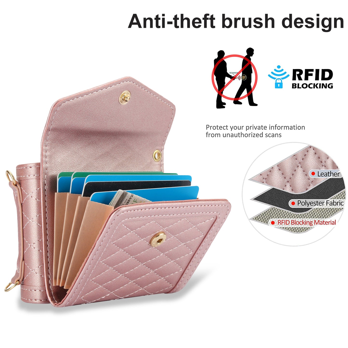 For Samsung Galaxy Z Flip6 5G Case Card Holders PU Leather+PC Phone Cover with Detachable Shoulder Strap - Rose Gold
