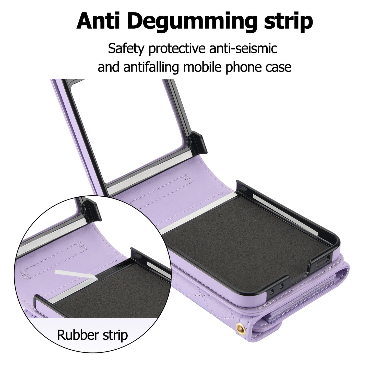 For Samsung Galaxy Z Flip6 5G Case Card Holders PU Leather+PC Phone Cover with Detachable Shoulder Strap - Purple