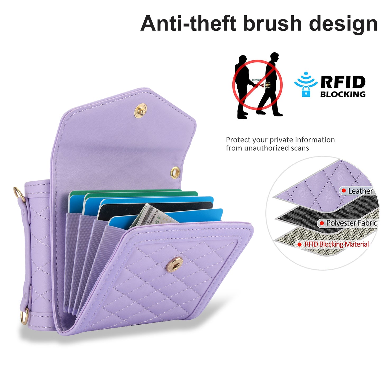 For Samsung Galaxy Z Flip6 5G Case Card Holders PU Leather+PC Phone Cover with Detachable Shoulder Strap - Purple