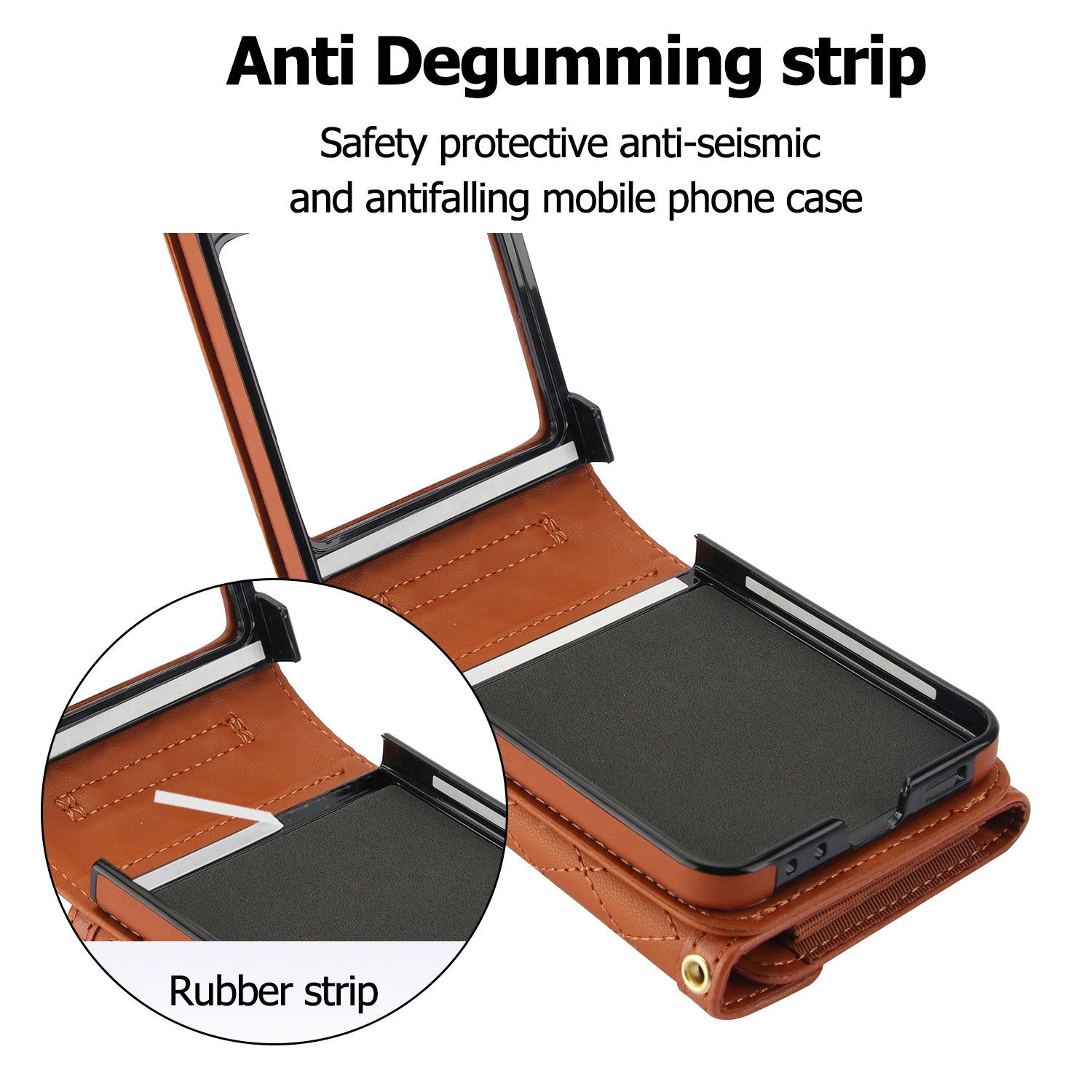 For Samsung Galaxy Z Flip6 5G Case Card Holders PU Leather+PC Phone Cover with Detachable Shoulder Strap - Brown