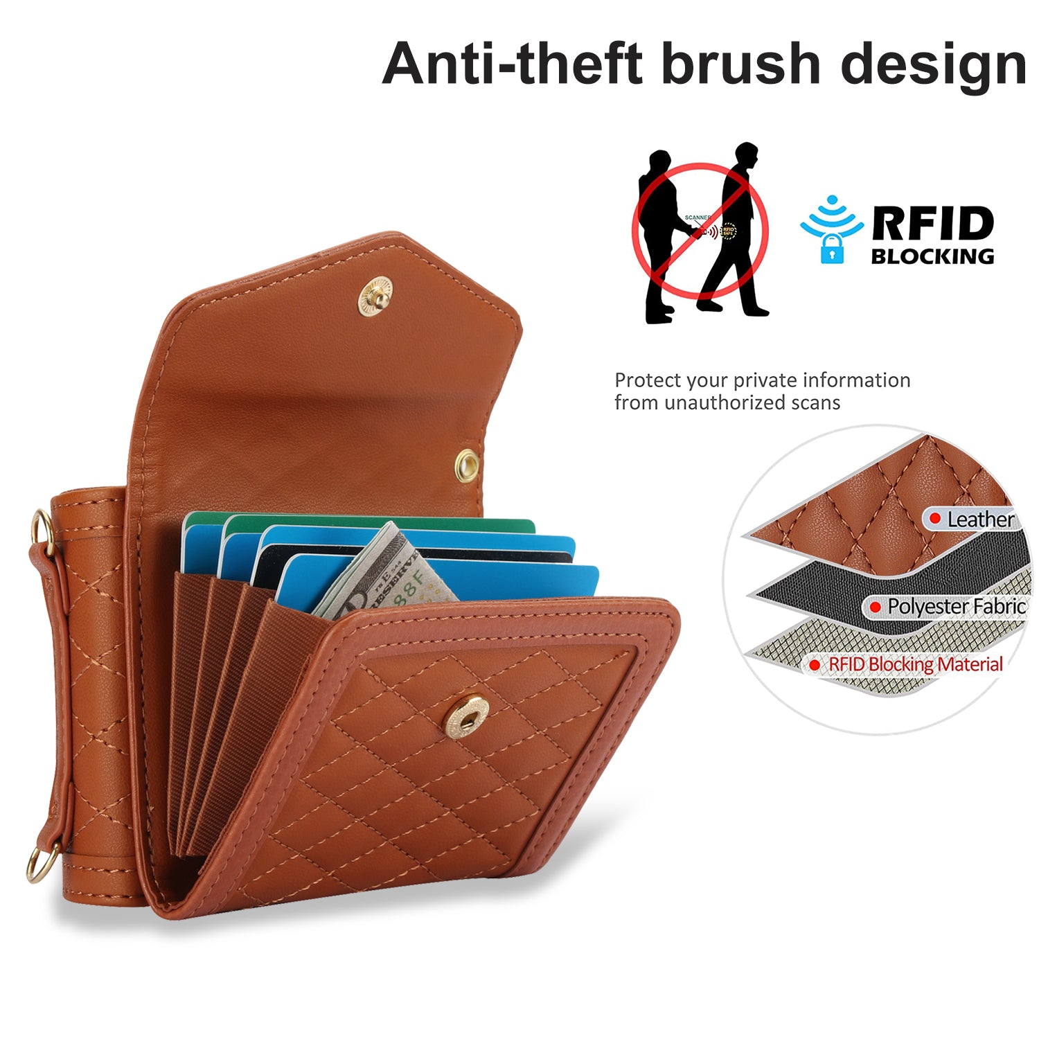 For Samsung Galaxy Z Flip6 5G Case Card Holders PU Leather+PC Phone Cover with Detachable Shoulder Strap - Brown