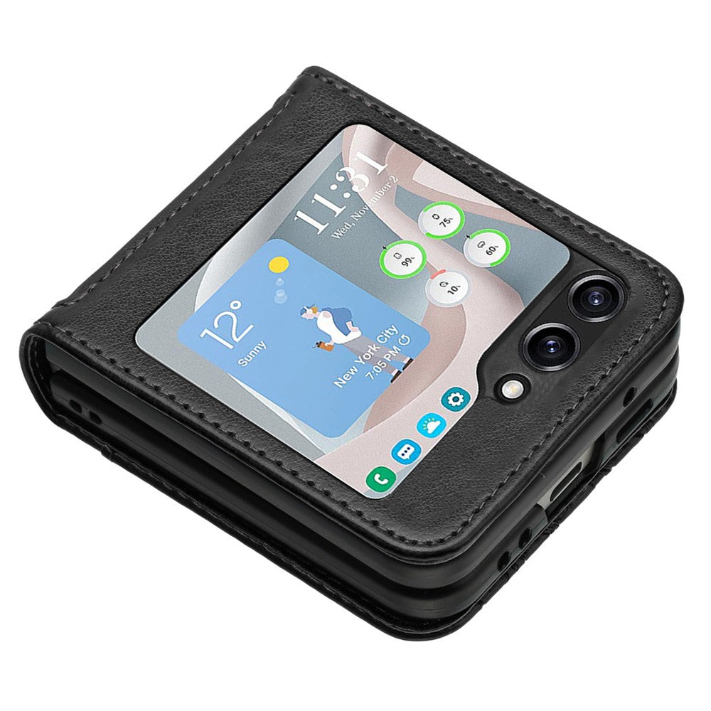 For Samsung Galaxy Z Flip7 FE 5G / Z Flip6 5G Case Butterfly Flower Imprinted Leather Phone Cover - Black