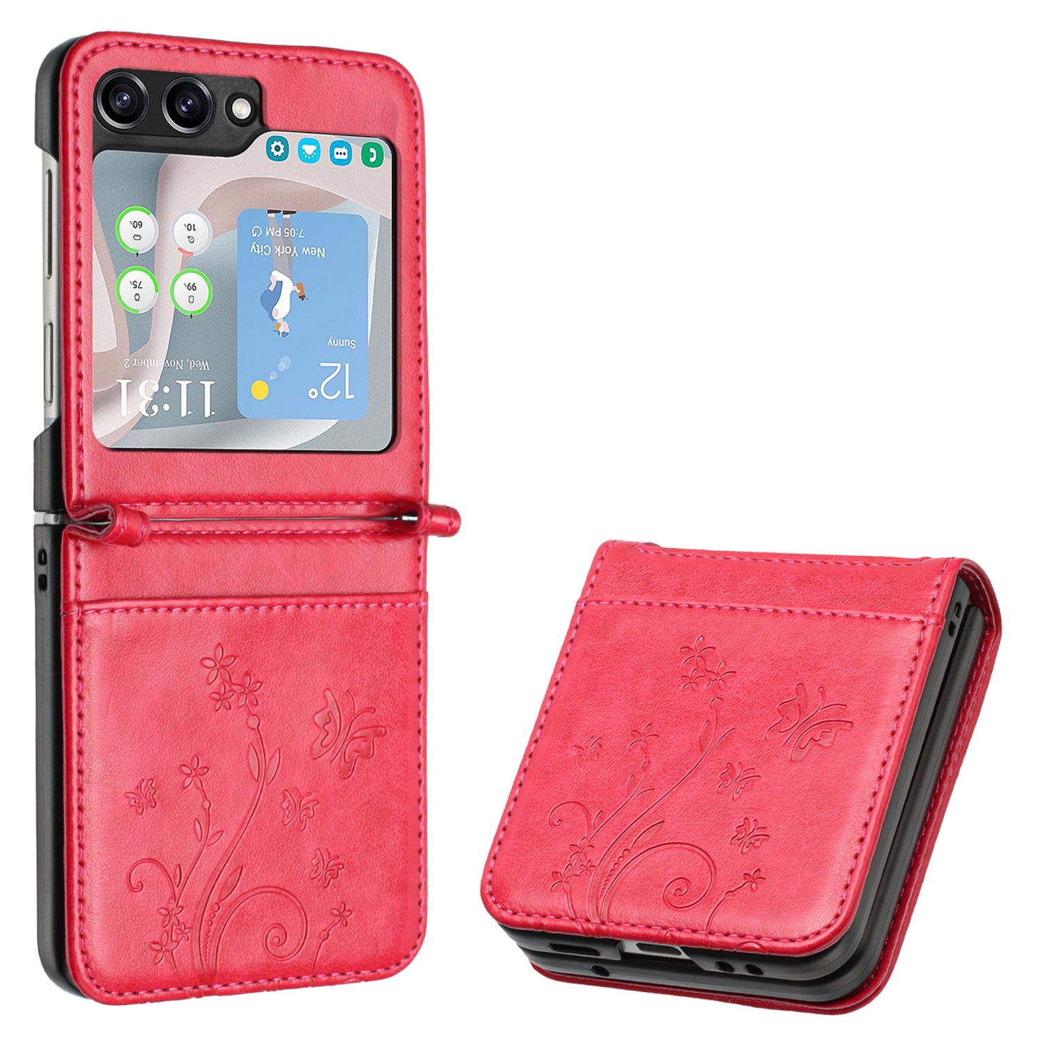 For Samsung Galaxy Z Flip6 5G Case Butterfly Flower Imprinted Leather Phone Cover - Red