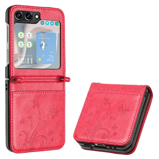 For Samsung Galaxy Z Flip7 FE 5G / Z Flip6 5G Case Butterfly Flower Imprinted Leather Phone Cover - Red