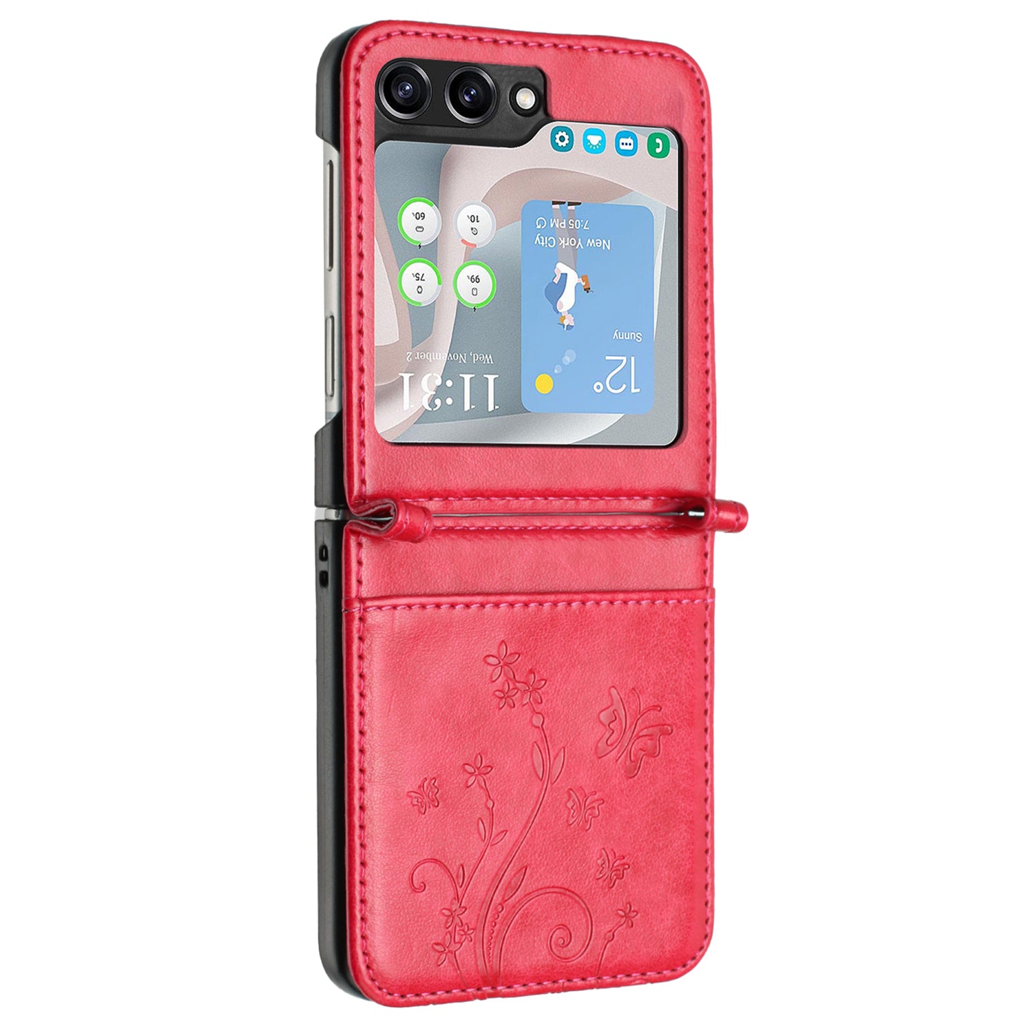 For Samsung Galaxy Z Flip6 5G Case Butterfly Flower Imprinted Leather Phone Cover - Red