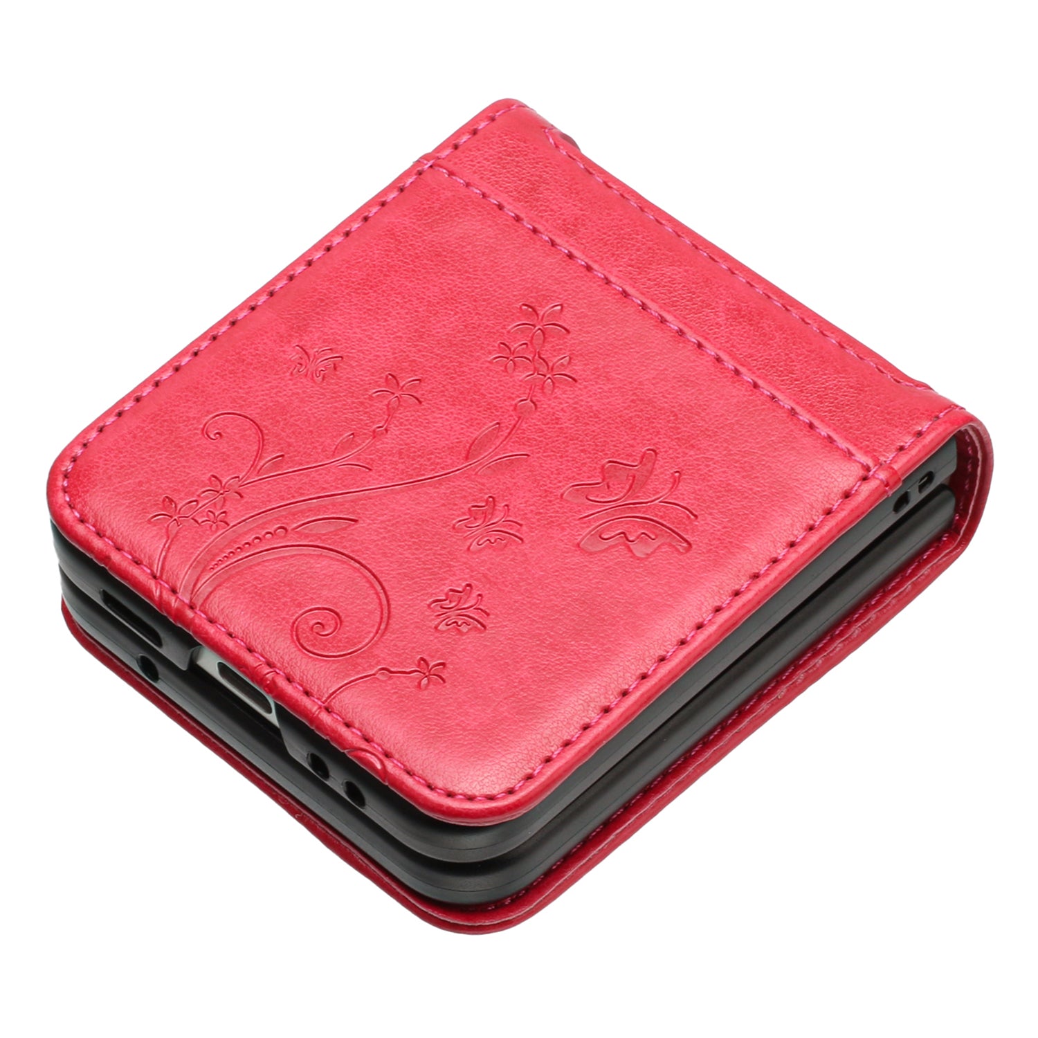 For Samsung Galaxy Z Flip6 5G Case Butterfly Flower Imprinted Leather Phone Cover - Red