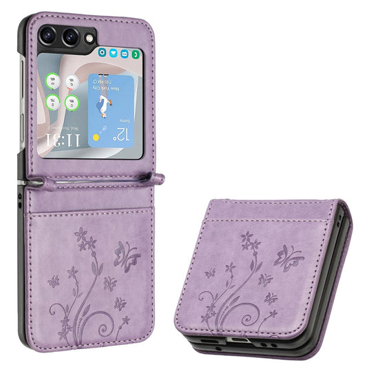 For Samsung Galaxy Z Flip7 FE 5G / Z Flip6 5G Case Butterfly Flower Imprinted Leather Phone Cover - Light Purple