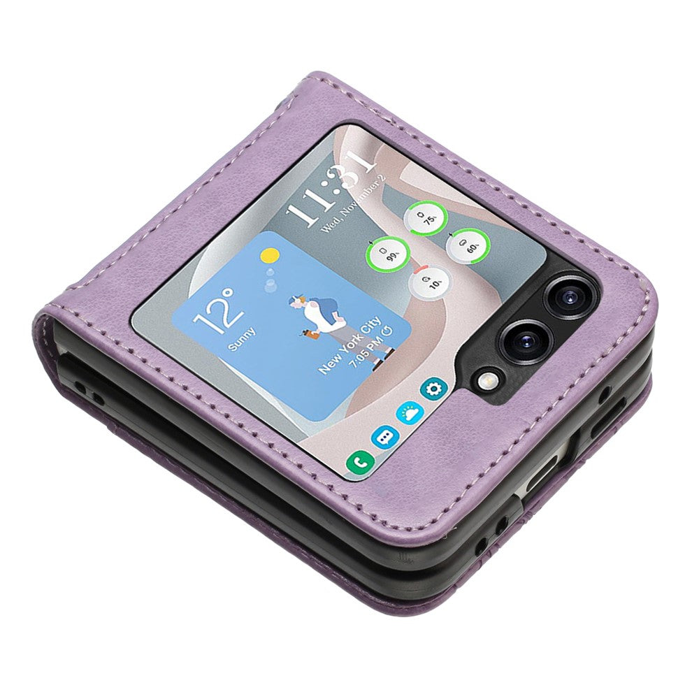 For Samsung Galaxy Z Flip7 FE 5G / Z Flip6 5G Case Butterfly Flower Imprinted Leather Phone Cover - Light Purple