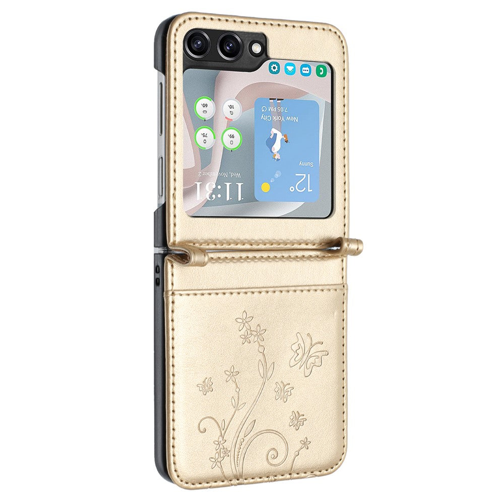 For Samsung Galaxy Z Flip7 FE 5G / Z Flip6 5G Case Butterfly Flower Imprinted Leather Phone Cover - Gold