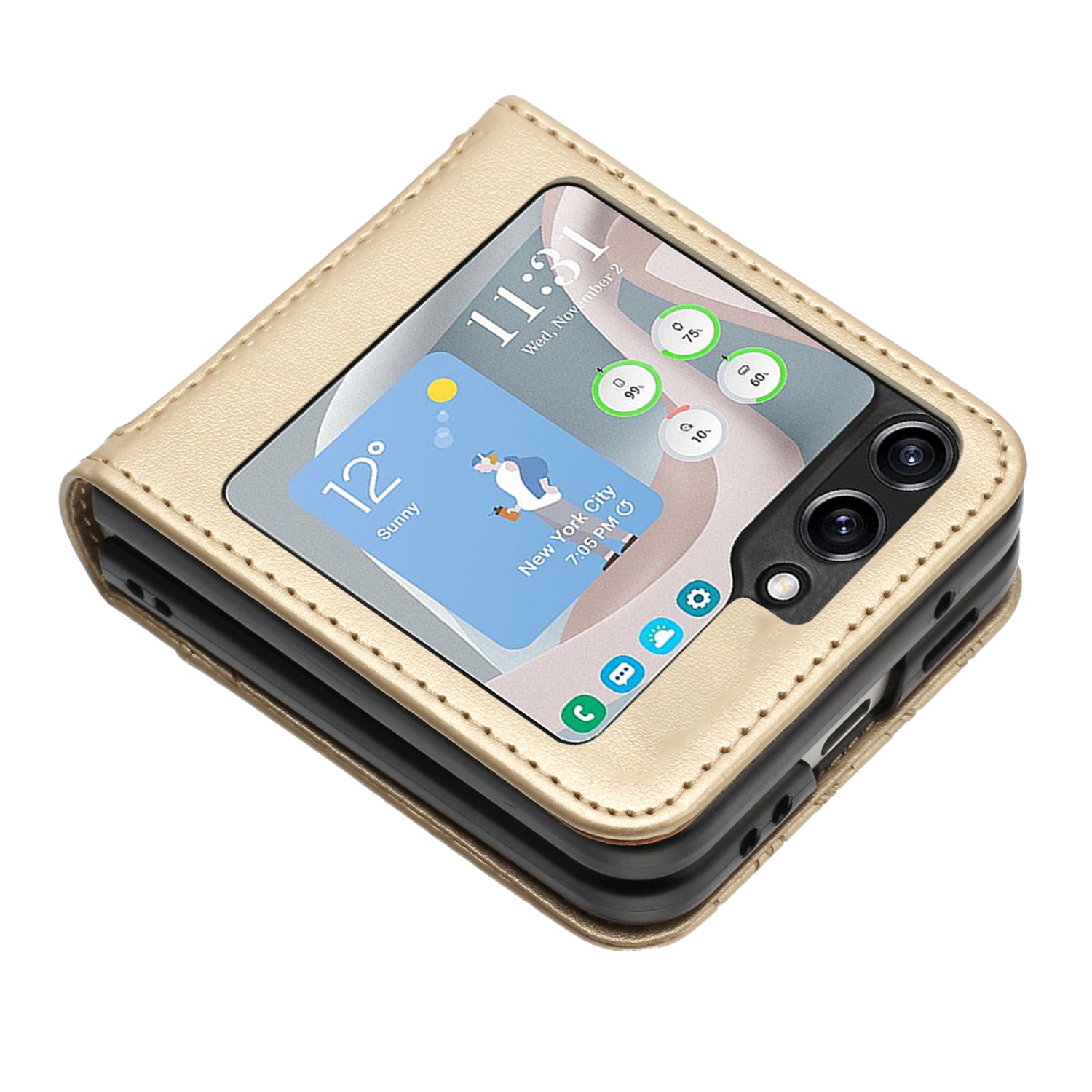 For Samsung Galaxy Z Flip6 5G Case Butterfly Flower Imprinted Leather Phone Cover - Gold