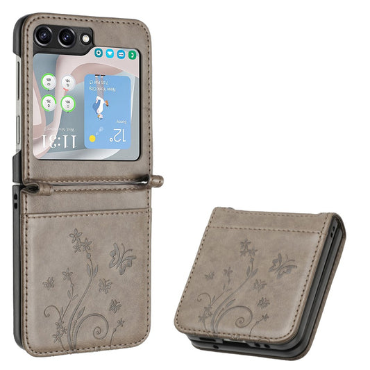 For Samsung Galaxy Z Flip7 FE 5G / Z Flip6 5G Case Butterfly Flower Imprinted Leather Phone Cover - Grey