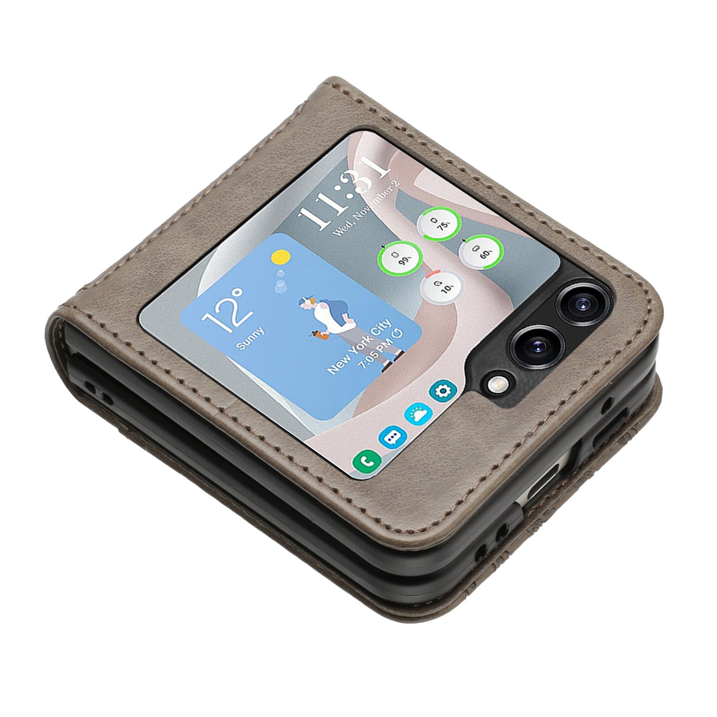 For Samsung Galaxy Z Flip6 5G Case Butterfly Flower Imprinted Leather Phone Cover - Grey