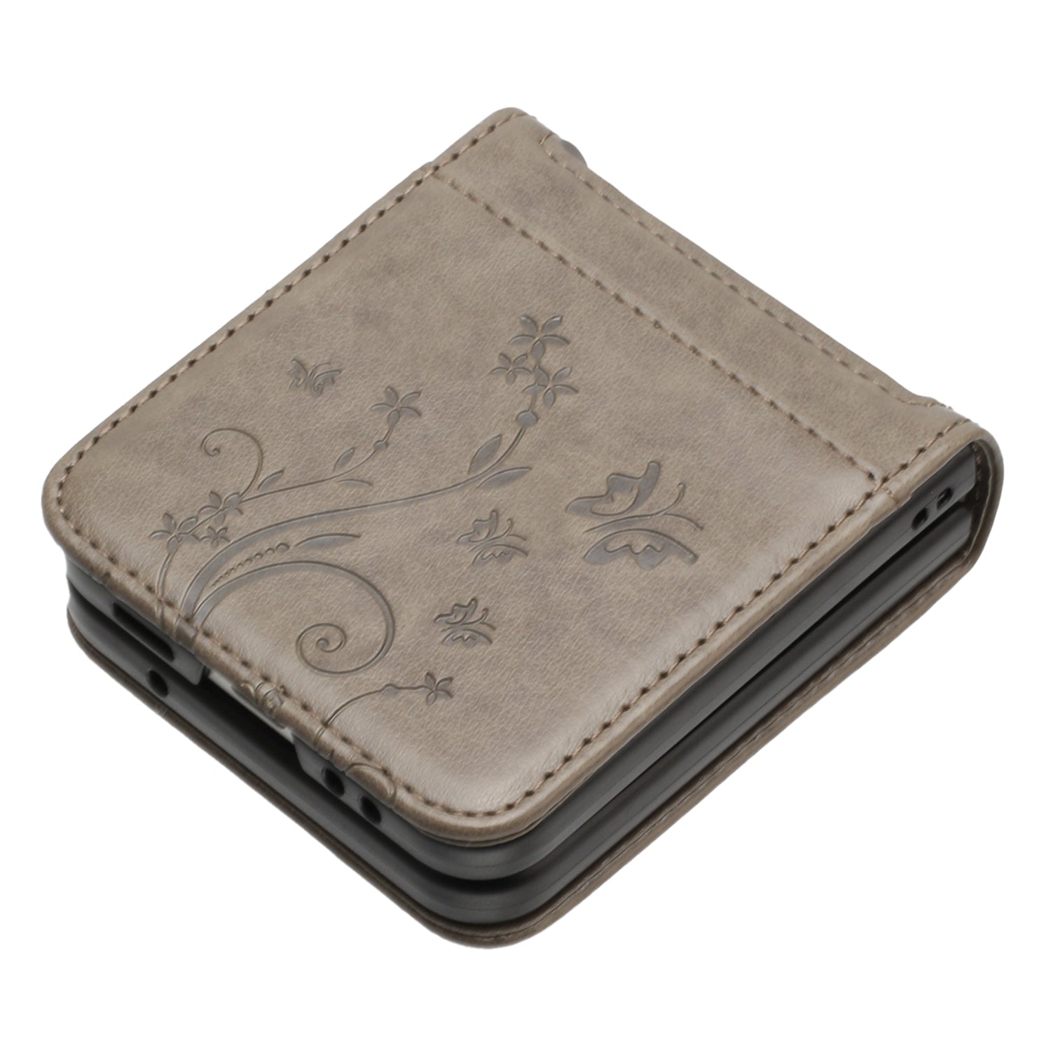 For Samsung Galaxy Z Flip6 5G Case Butterfly Flower Imprinted Leather Phone Cover - Grey