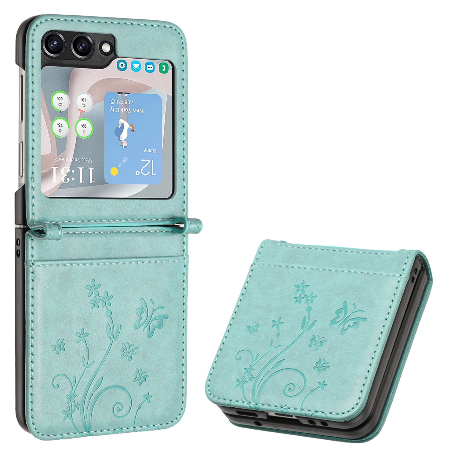 For Samsung Galaxy Z Flip6 5G Case Butterfly Flower Imprinted Leather Phone Cover - Baby Blue