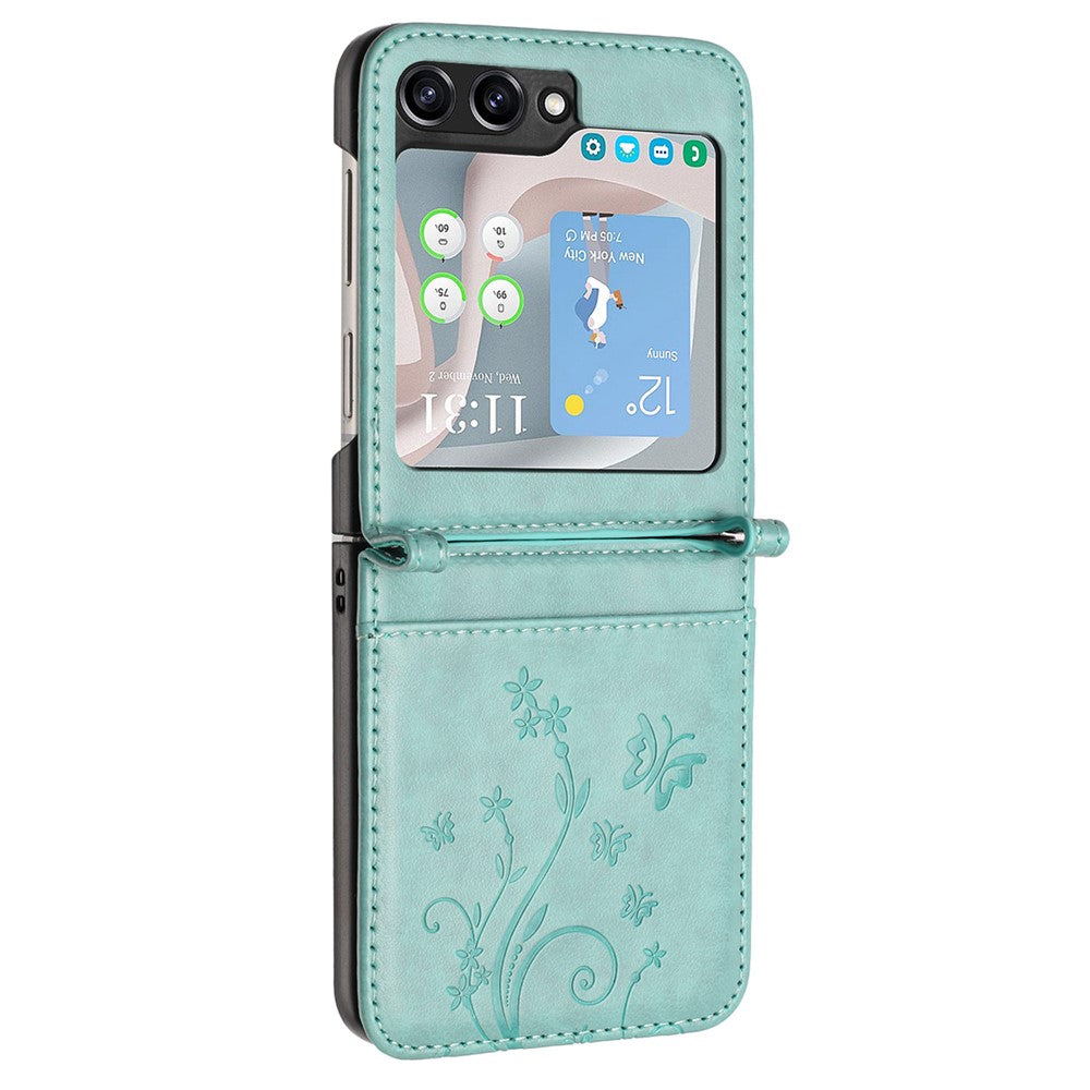 For Samsung Galaxy Z Flip7 FE 5G / Z Flip6 5G Case Butterfly Flower Imprinted Leather Phone Cover - Baby Blue