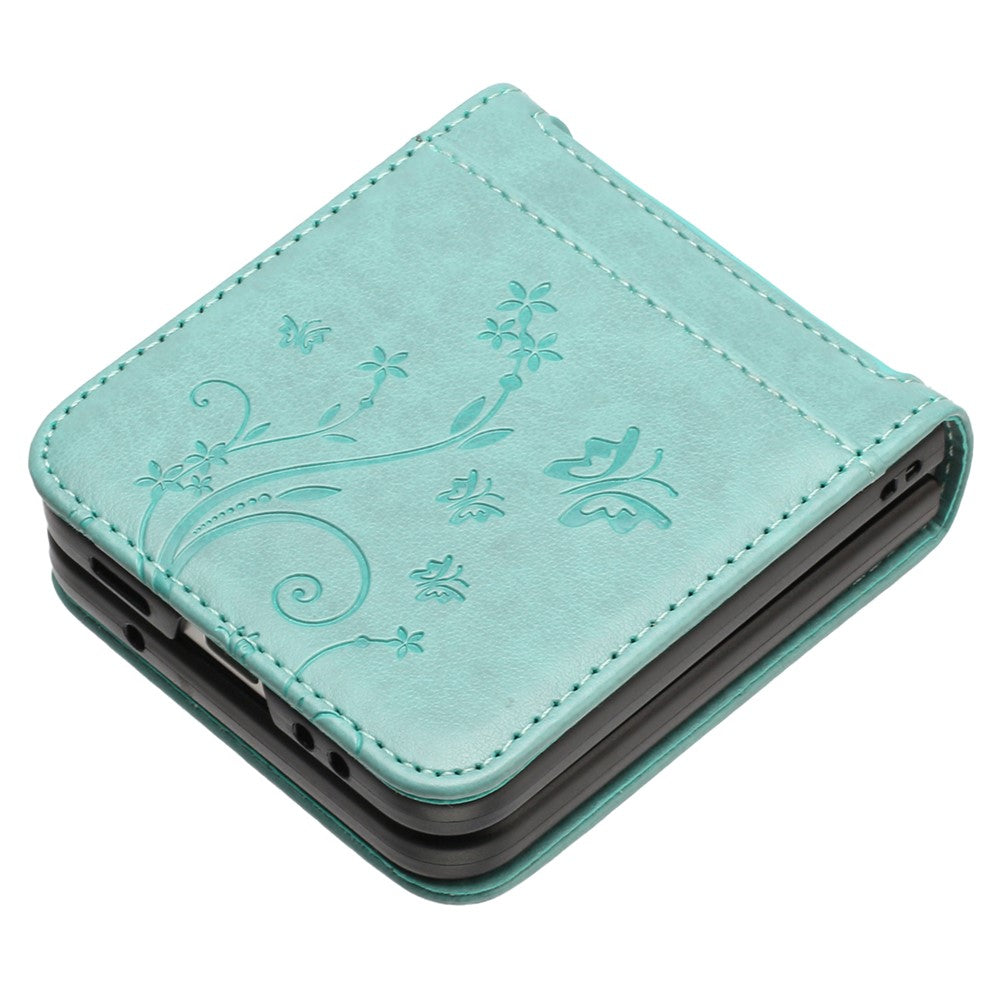 For Samsung Galaxy Z Flip7 FE 5G / Z Flip6 5G Case Butterfly Flower Imprinted Leather Phone Cover - Baby Blue