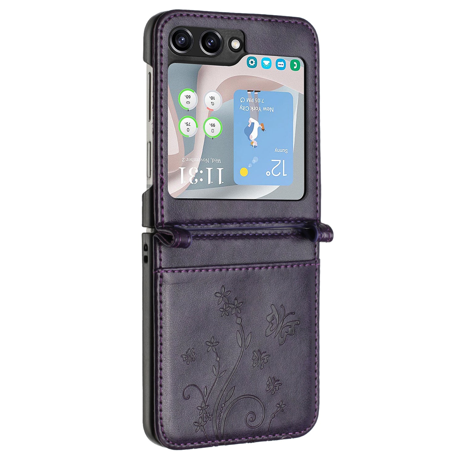 For Samsung Galaxy Z Flip6 5G Case Butterfly Flower Imprinted Leather Phone Cover - Dark Purple