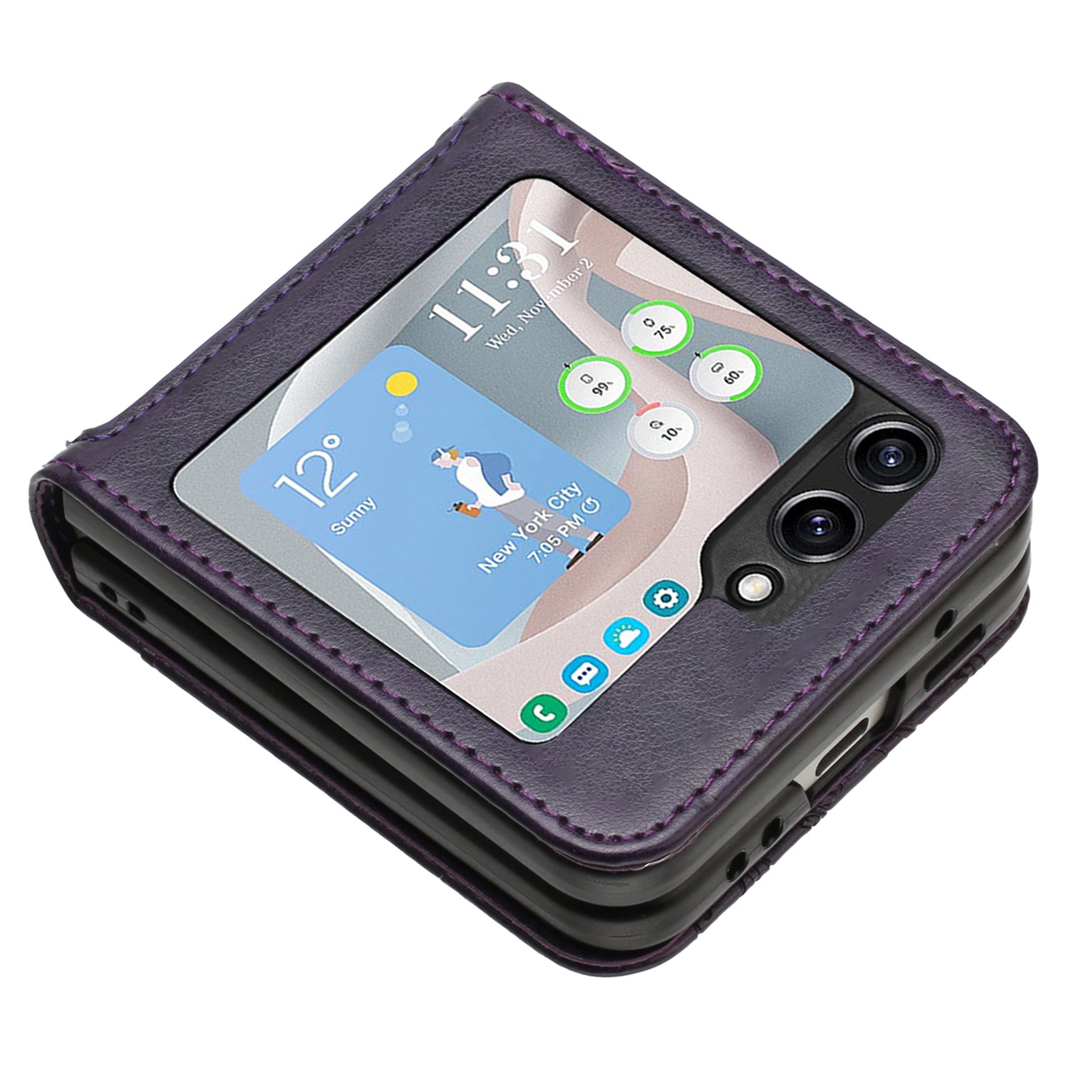 For Samsung Galaxy Z Flip6 5G Case Butterfly Flower Imprinted Leather Phone Cover - Dark Purple