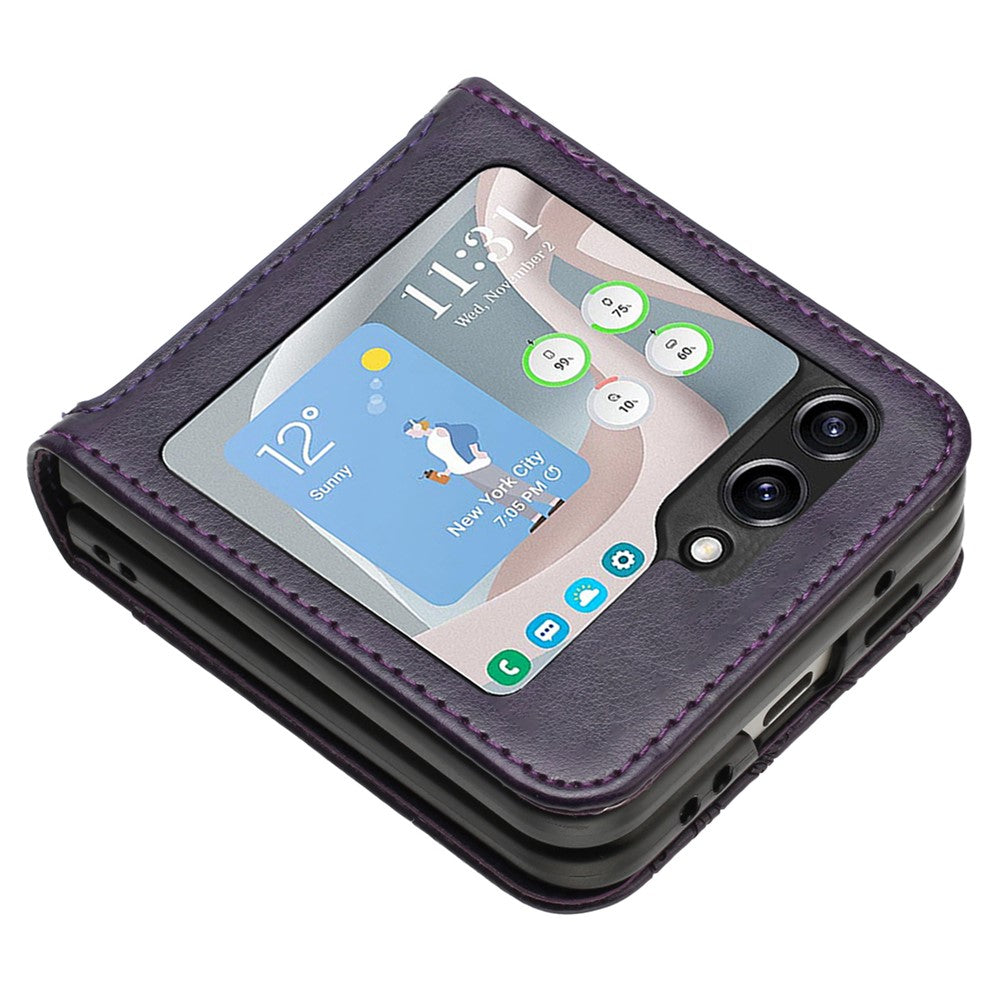 For Samsung Galaxy Z Flip7 FE 5G / Z Flip6 5G Case Butterfly Flower Imprinted Leather Phone Cover - Dark Purple