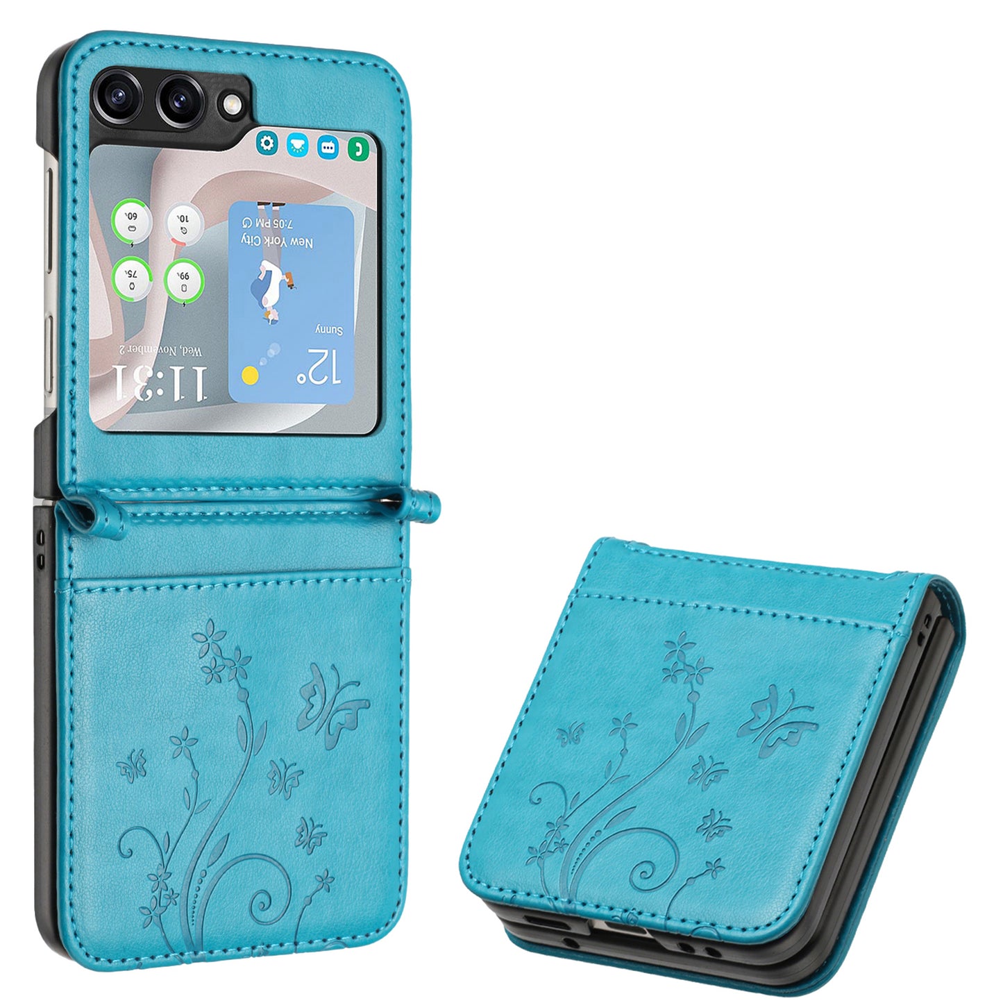 For Samsung Galaxy Z Flip6 5G Case Butterfly Flower Imprinted Leather Phone Cover - Blue