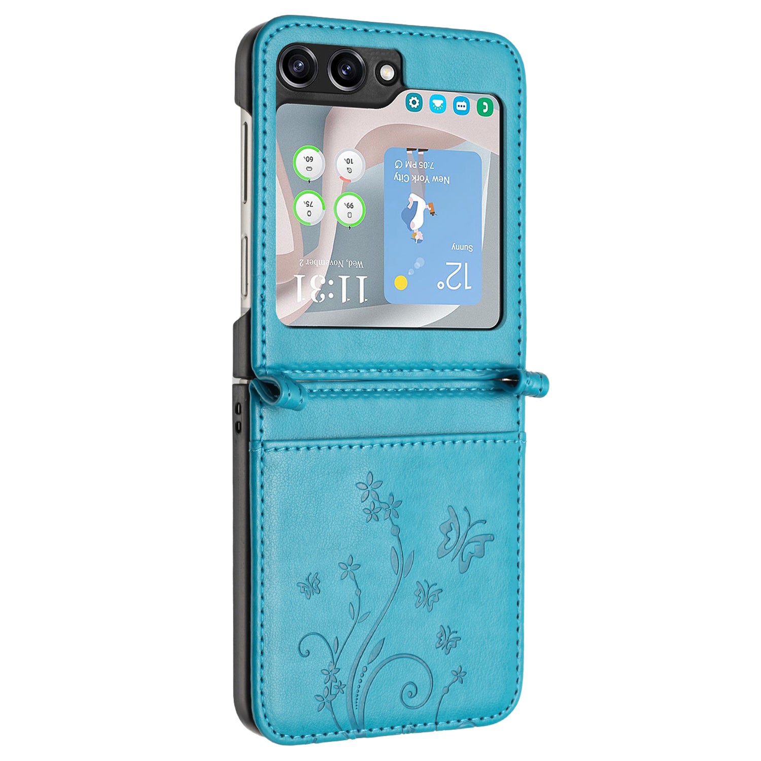 For Samsung Galaxy Z Flip6 5G Case Butterfly Flower Imprinted Leather Phone Cover - Blue
