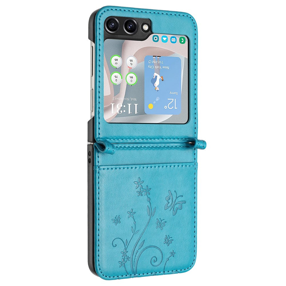 For Samsung Galaxy Z Flip7 FE 5G / Z Flip6 5G Case Butterfly Flower Imprinted Leather Phone Cover - Blue