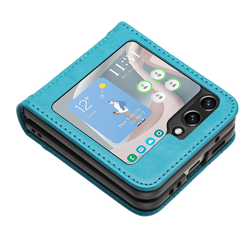 For Samsung Galaxy Z Flip7 FE 5G / Z Flip6 5G Case Butterfly Flower Imprinted Leather Phone Cover - Blue