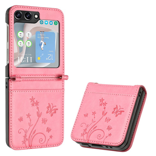 For Samsung Galaxy Z Flip7 FE 5G / Z Flip6 5G Case Butterfly Flower Imprinted Leather Phone Cover - Pink