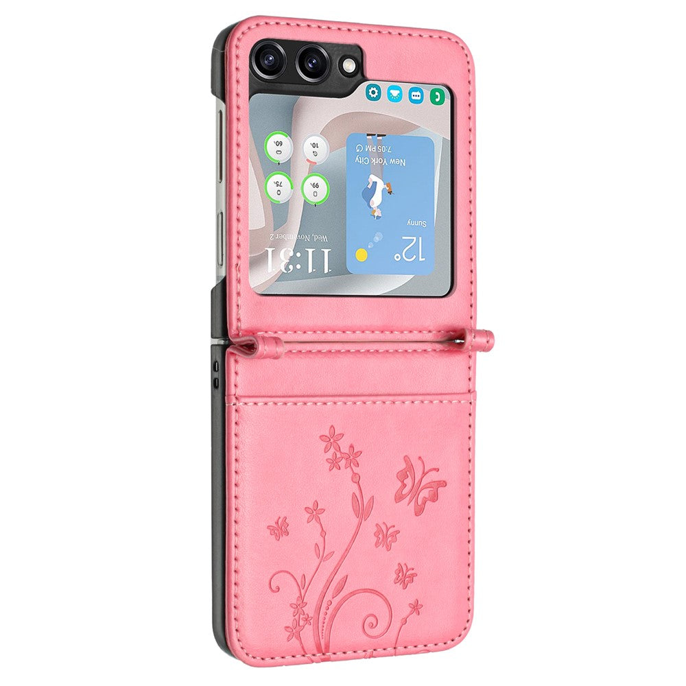 For Samsung Galaxy Z Flip7 FE 5G / Z Flip6 5G Case Butterfly Flower Imprinted Leather Phone Cover - Pink