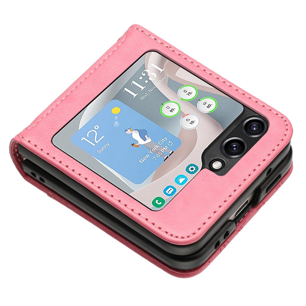 For Samsung Galaxy Z Flip7 FE 5G / Z Flip6 5G Case Butterfly Flower Imprinted Leather Phone Cover - Pink