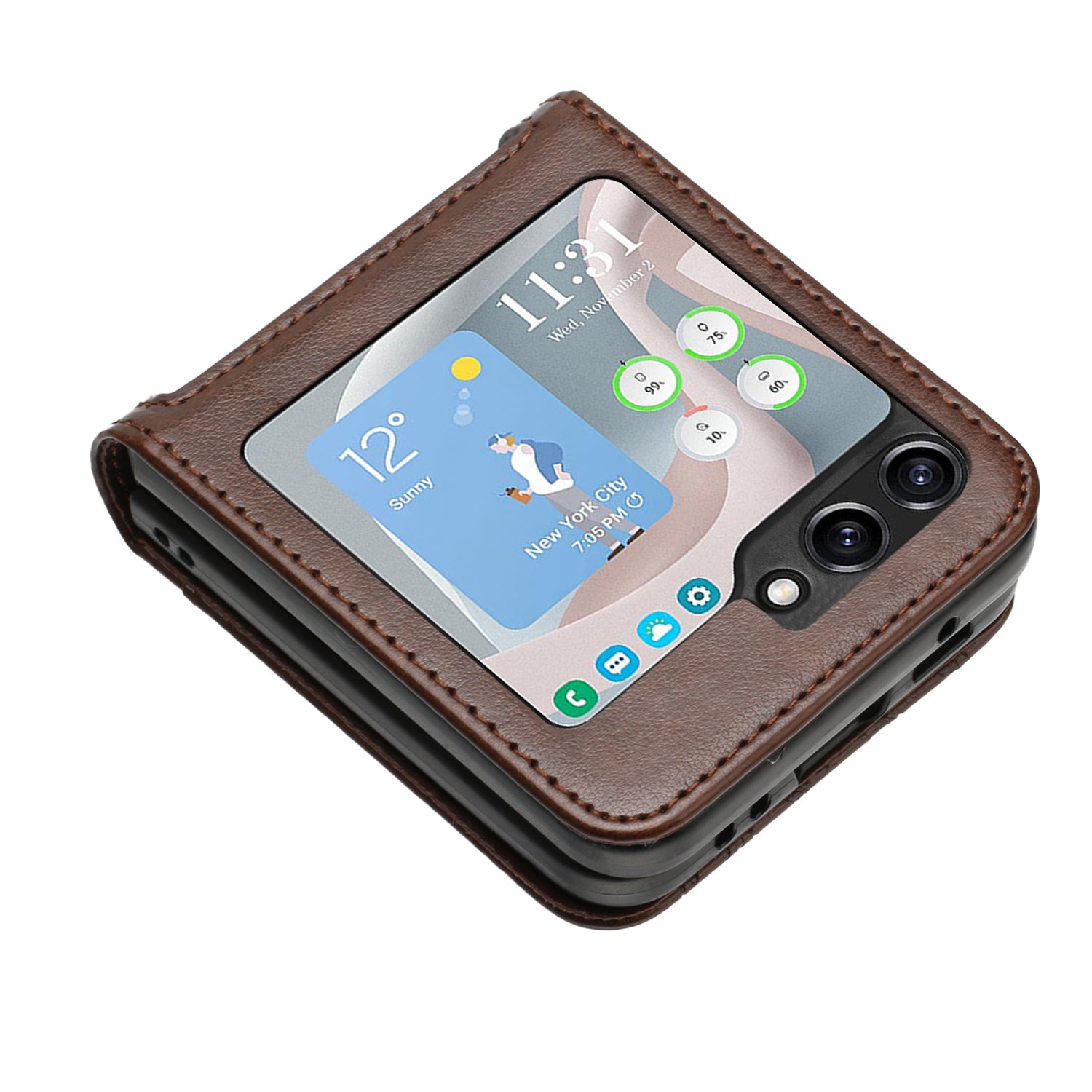 For Samsung Galaxy Z Flip6 5G Case Butterfly Flower Imprinted Leather Phone Cover - Brown