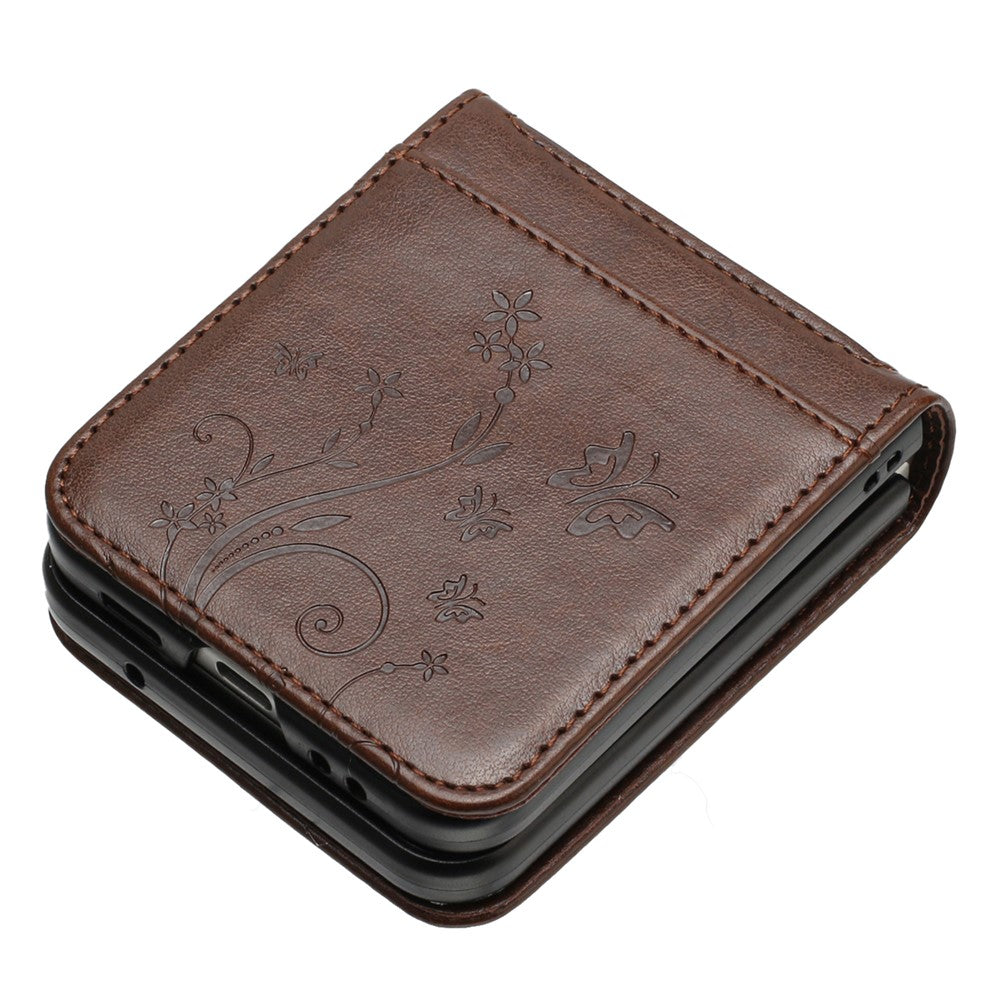 For Samsung Galaxy Z Flip7 FE 5G / Z Flip6 5G Case Butterfly Flower Imprinted Leather Phone Cover - Brown