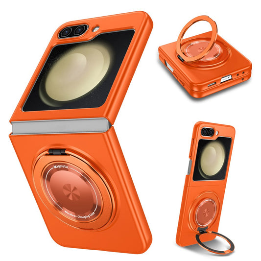 For Samsung Galaxy Z Flip7 FE 5G / Z Flip6 5G Magnetic Case Rotating Kickstand PC Hard Phone Cover - Orange