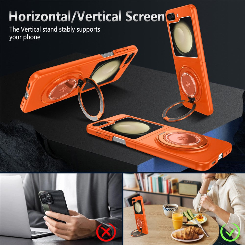 For Samsung Galaxy Z Flip7 FE 5G / Z Flip6 5G Magnetic Case Rotating Kickstand PC Hard Phone Cover - Orange