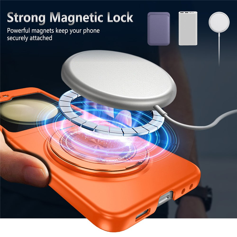 For Samsung Galaxy Z Flip7 FE 5G / Z Flip6 5G Magnetic Case Rotating Kickstand PC Hard Phone Cover - Orange