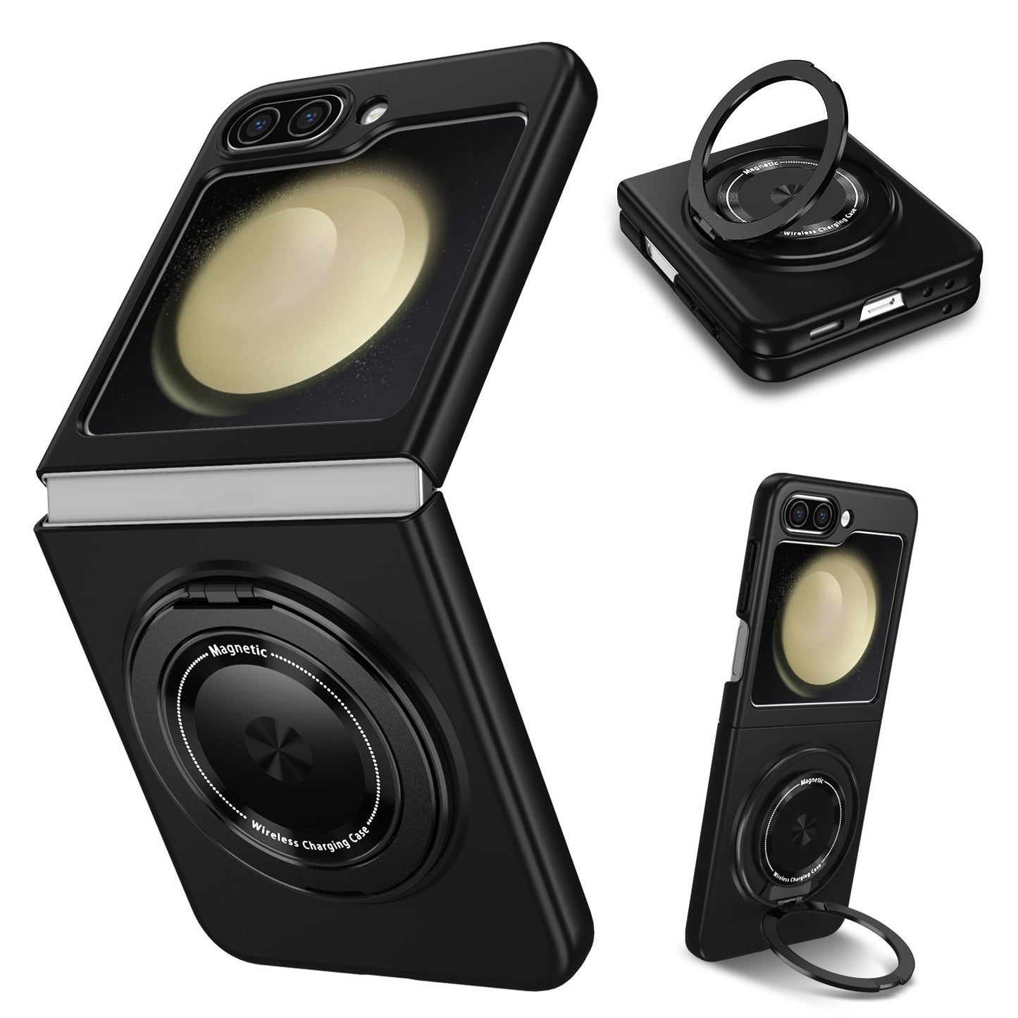 For Samsung Galaxy Z Flip6 5G Magnetic Case Rotating Kickstand PC Hard Phone Cover - Black