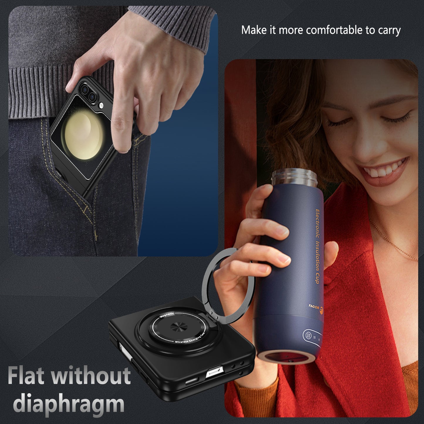 For Samsung Galaxy Z Flip6 5G Magnetic Case Rotating Kickstand PC Hard Phone Cover - Black