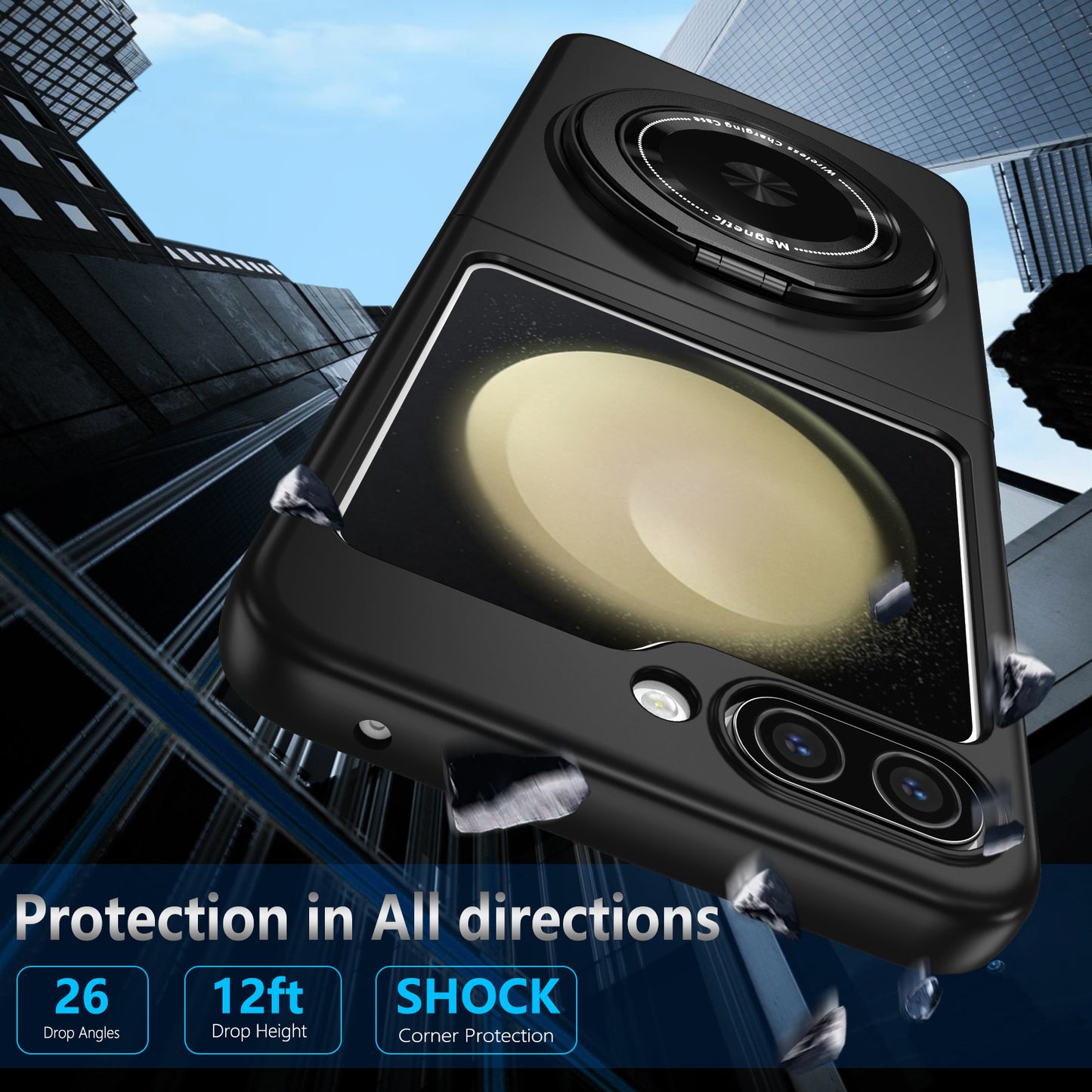 For Samsung Galaxy Z Flip6 5G Magnetic Case Rotating Kickstand PC Hard Phone Cover - Black
