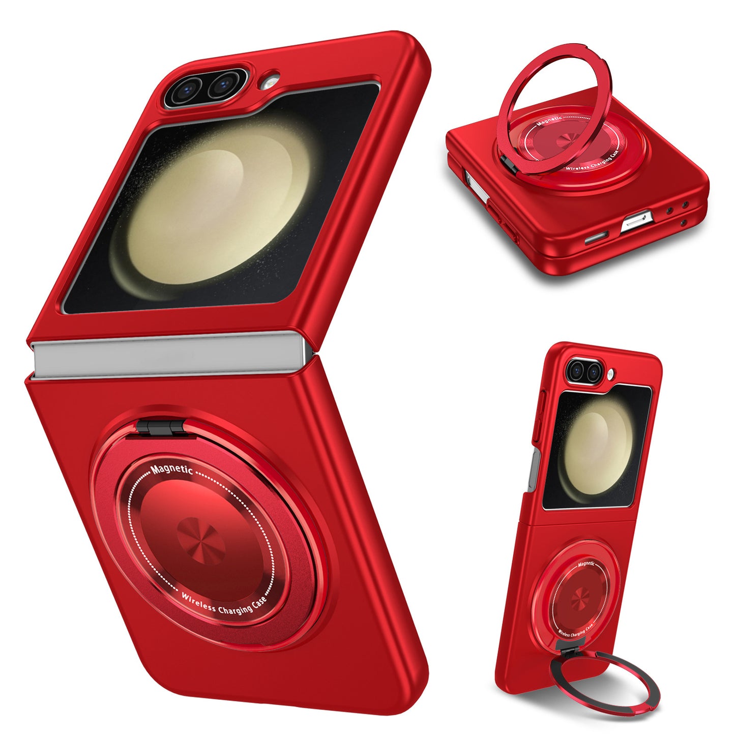 For Samsung Galaxy Z Flip6 5G Magnetic Case Rotating Kickstand PC Hard Phone Cover - Red