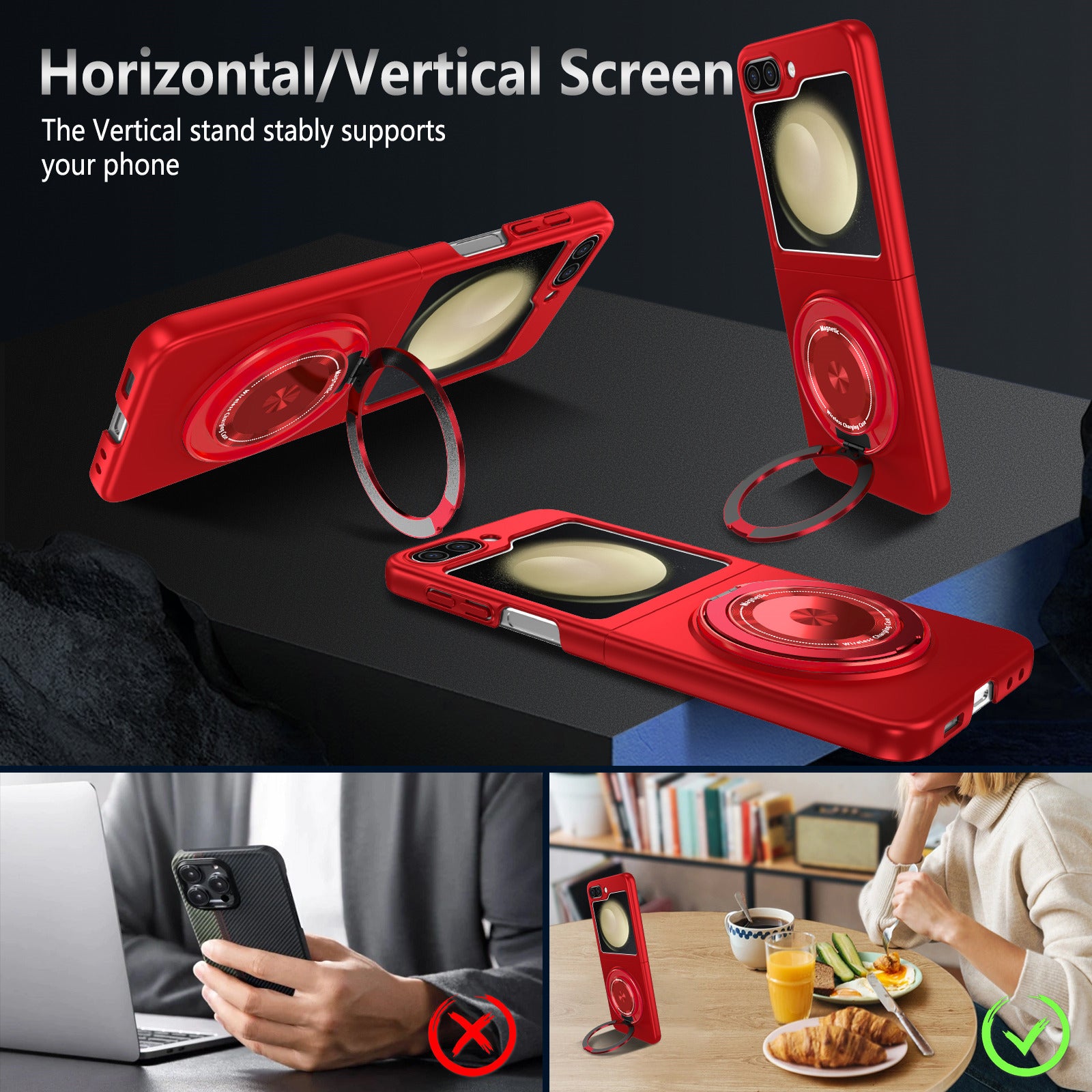 For Samsung Galaxy Z Flip6 5G Magnetic Case Rotating Kickstand PC Hard Phone Cover - Red