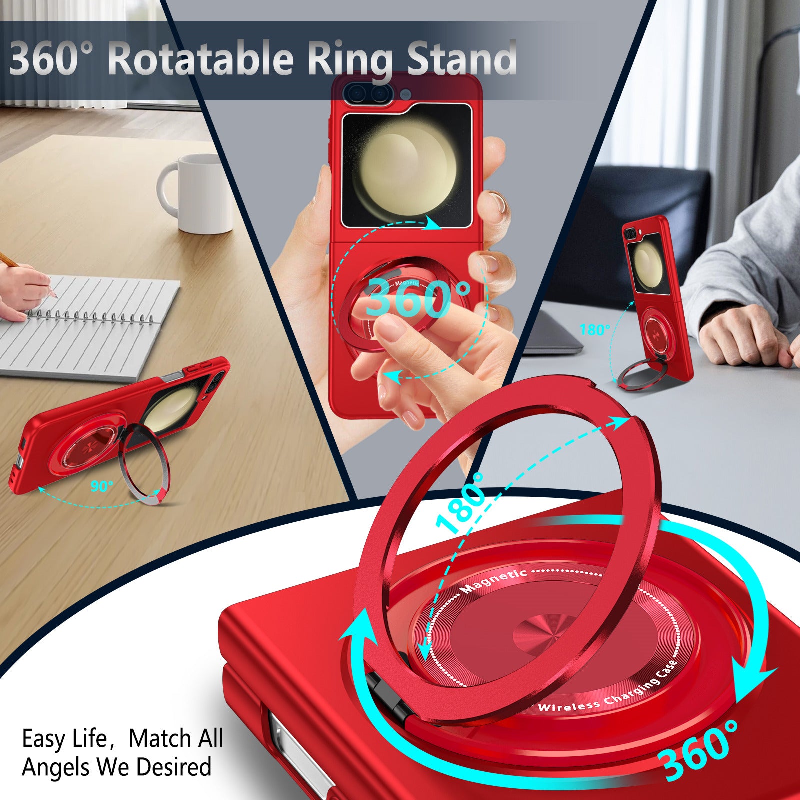 For Samsung Galaxy Z Flip6 5G Magnetic Case Rotating Kickstand PC Hard Phone Cover - Red